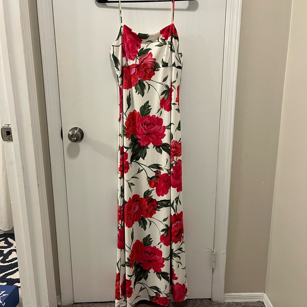 Floral Prom Dress with Red and Pink Roses